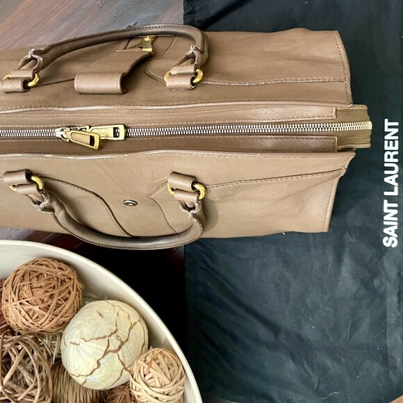 YSL Cabas Chyc Brown Elephant Leather Satchel Shopper Handbag - Picture 5 of 12